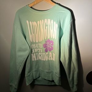 mint green and purple flower soft crew neck. Size M